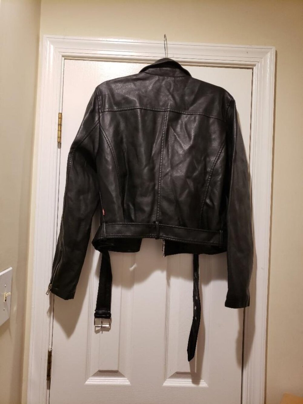 Levi's Black Faux Leather Moto Jacket with Belt - Picture 4 of 4